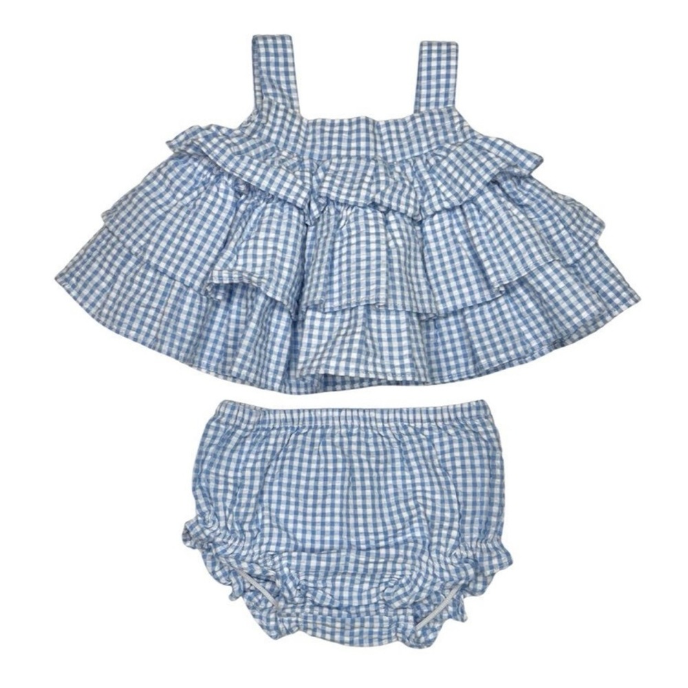 Starting Out Gingham Seersucker Tiered Top & Bloomers Set